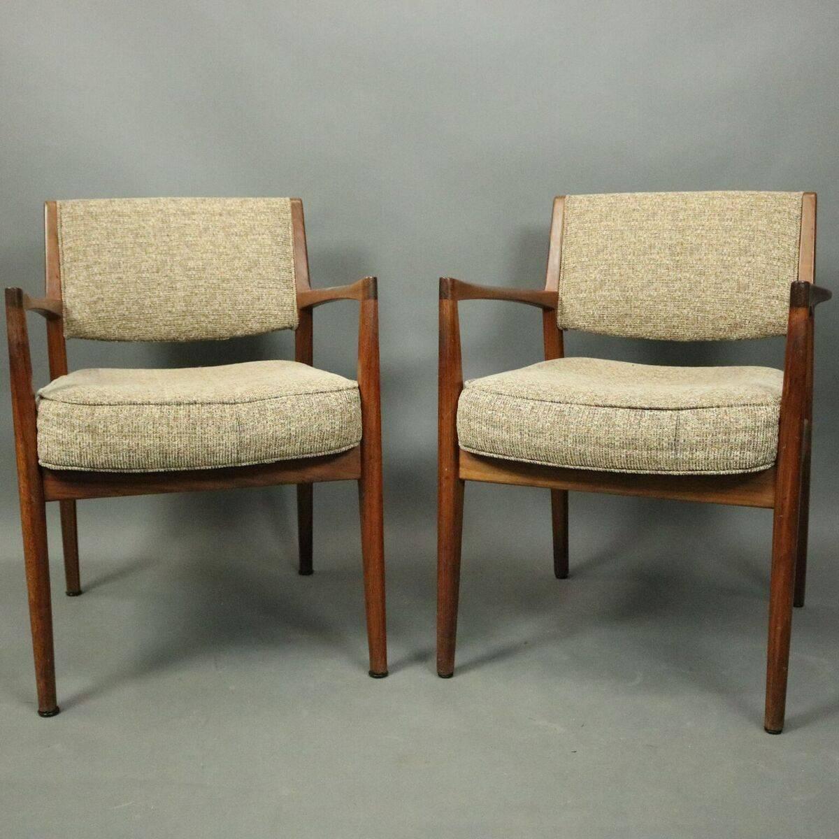 20th Century Pr Mid-Century Danish Modern Upholstered Teak Armchairs Roffman Associates c1960