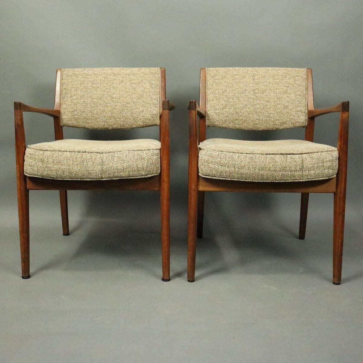 Pr Mid-Century Danish Modern Upholstered Teak Armchairs Roffman Associates c1960 In Good Condition In Big Flats, NY