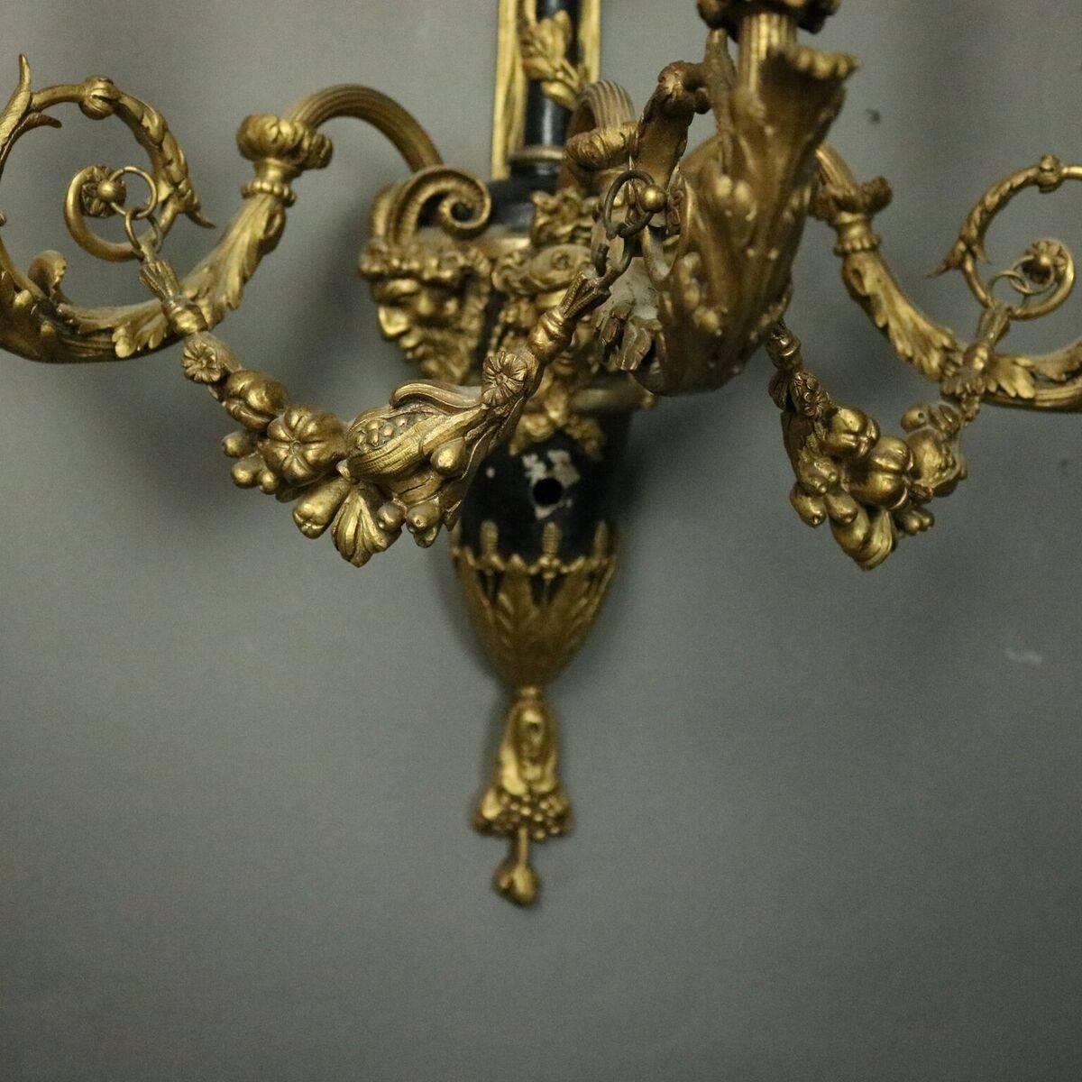 Pair of Monumental French Empire Gilt Bronze Three-Candle Light Sconces, c1870 In Good Condition In Big Flats, NY