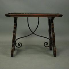 Vintage Continental Mahogany, Wrought Iron and Marble Trestle Coffee Table