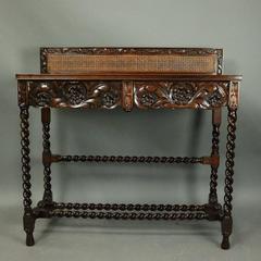 Antique English Carved Mahogany & Cane Edwardian Two-Drawer Server, circa 1900