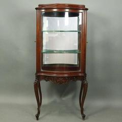 Antique French Louis XV Carved Mahogany Serpentine Vitrine, circa 1890