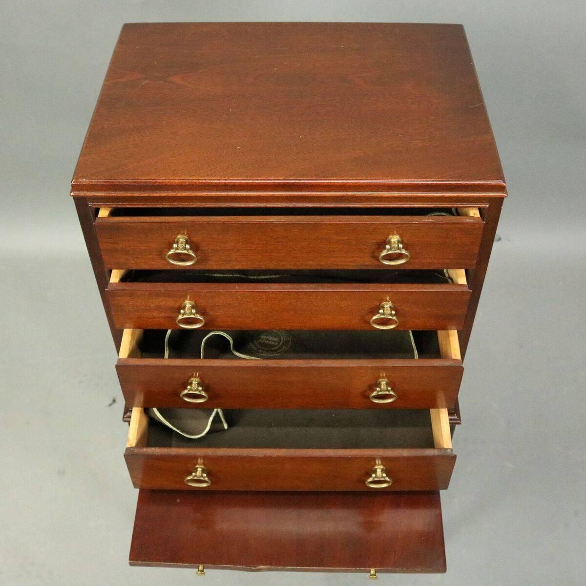 Vintage Mahogany and Bronze Four-Drawer Silver Chest, circa 1940 In Good Condition In Big Flats, NY