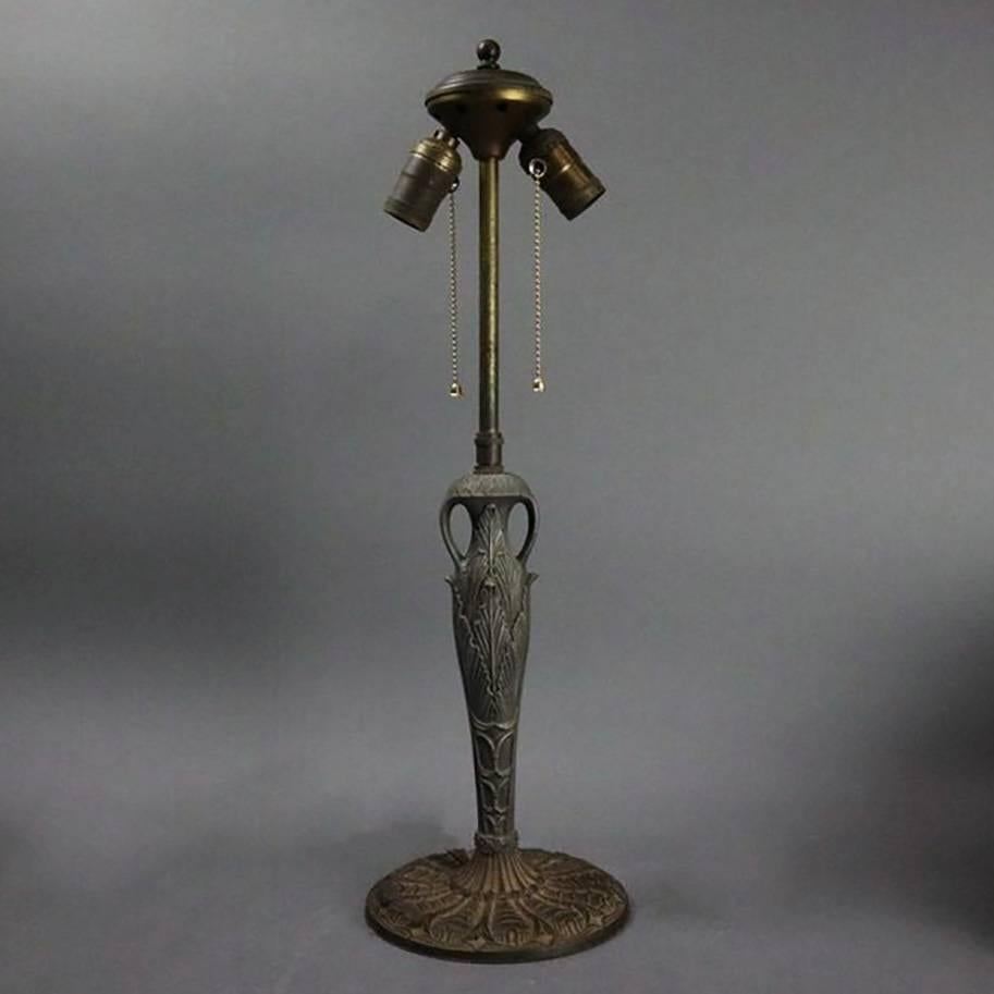 Antique Arts & Crafts Bradley & Hubbard Style Filigree Slag Glass Lamp 2