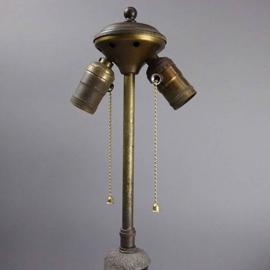 Metal Antique Arts & Crafts Bradley & Hubbard Style Filigree Slag Glass Lamp