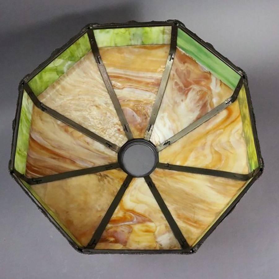 Cast Antique Arts & Crafts Bradley & Hubbard Style Filigree Slag Glass Lamp