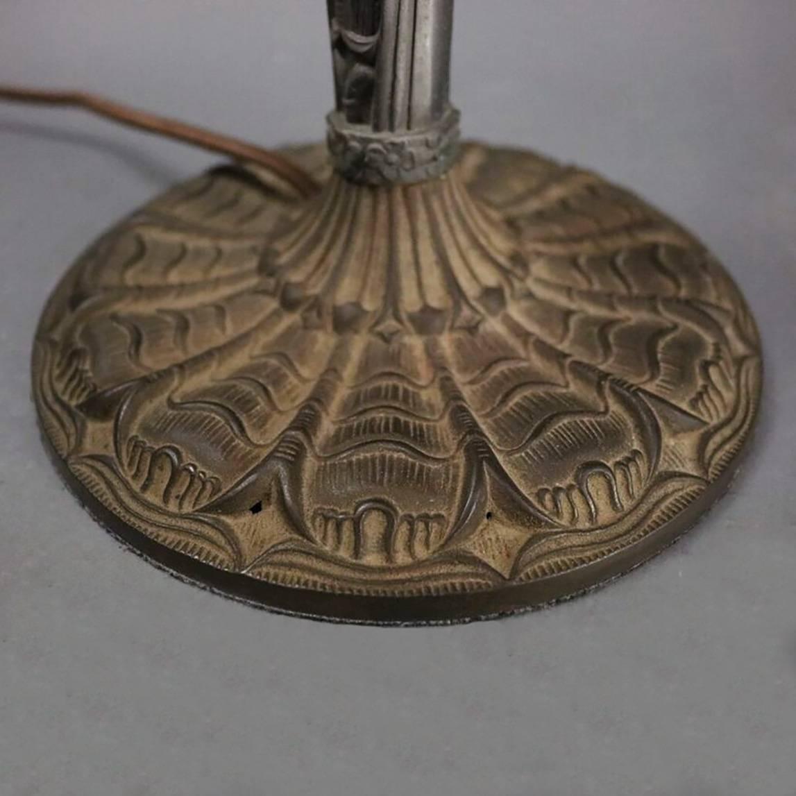 Antique Arts & Crafts Bradley & Hubbard Style Filigree Slag Glass Lamp 1