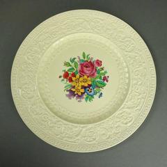 12 Antique English Royal Cauldron Embossed Porcelain Dinner Plates, circa 1900