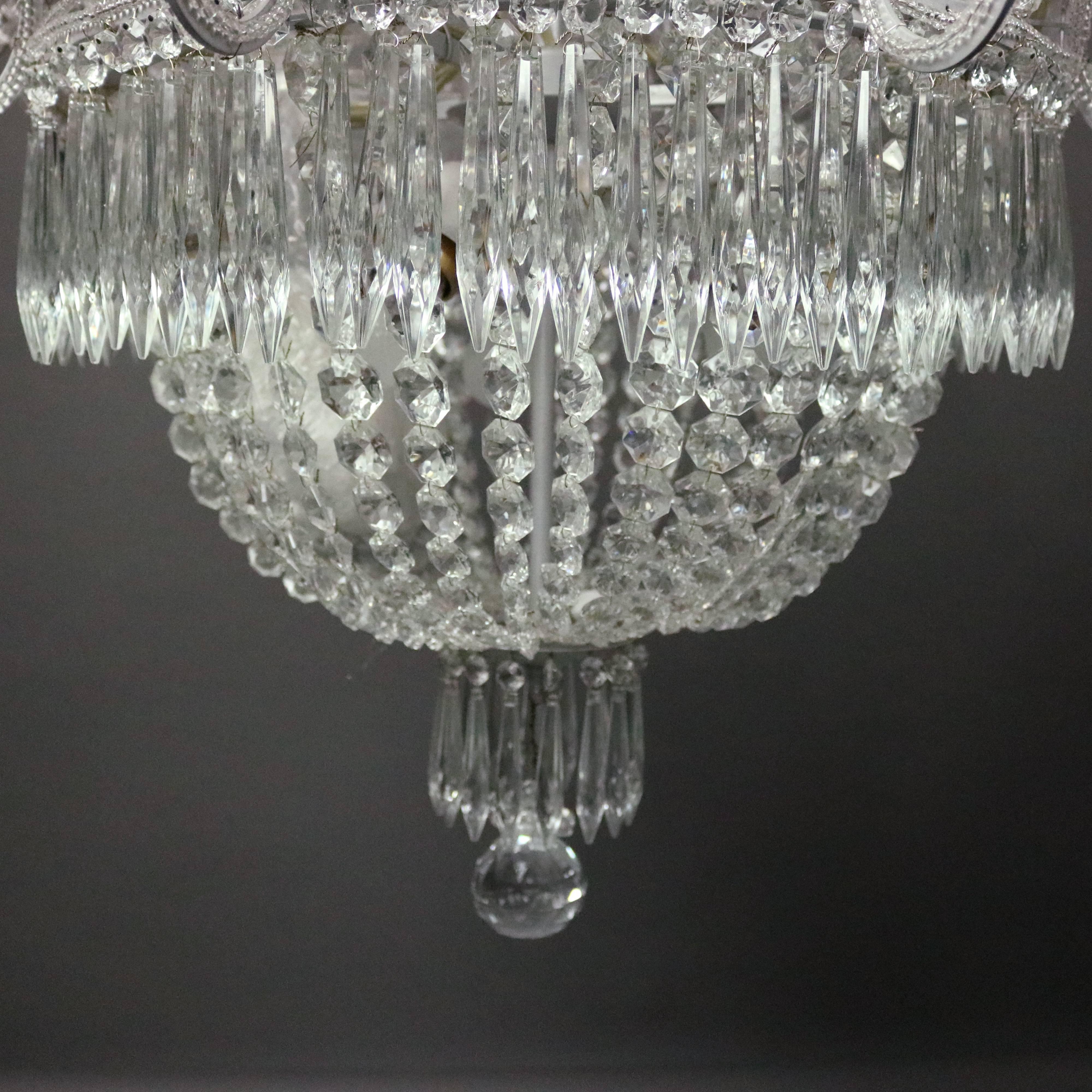 Vintage French Twelve-Light Cut Crystal Chandelier, Floral Decor, circa 1950 5