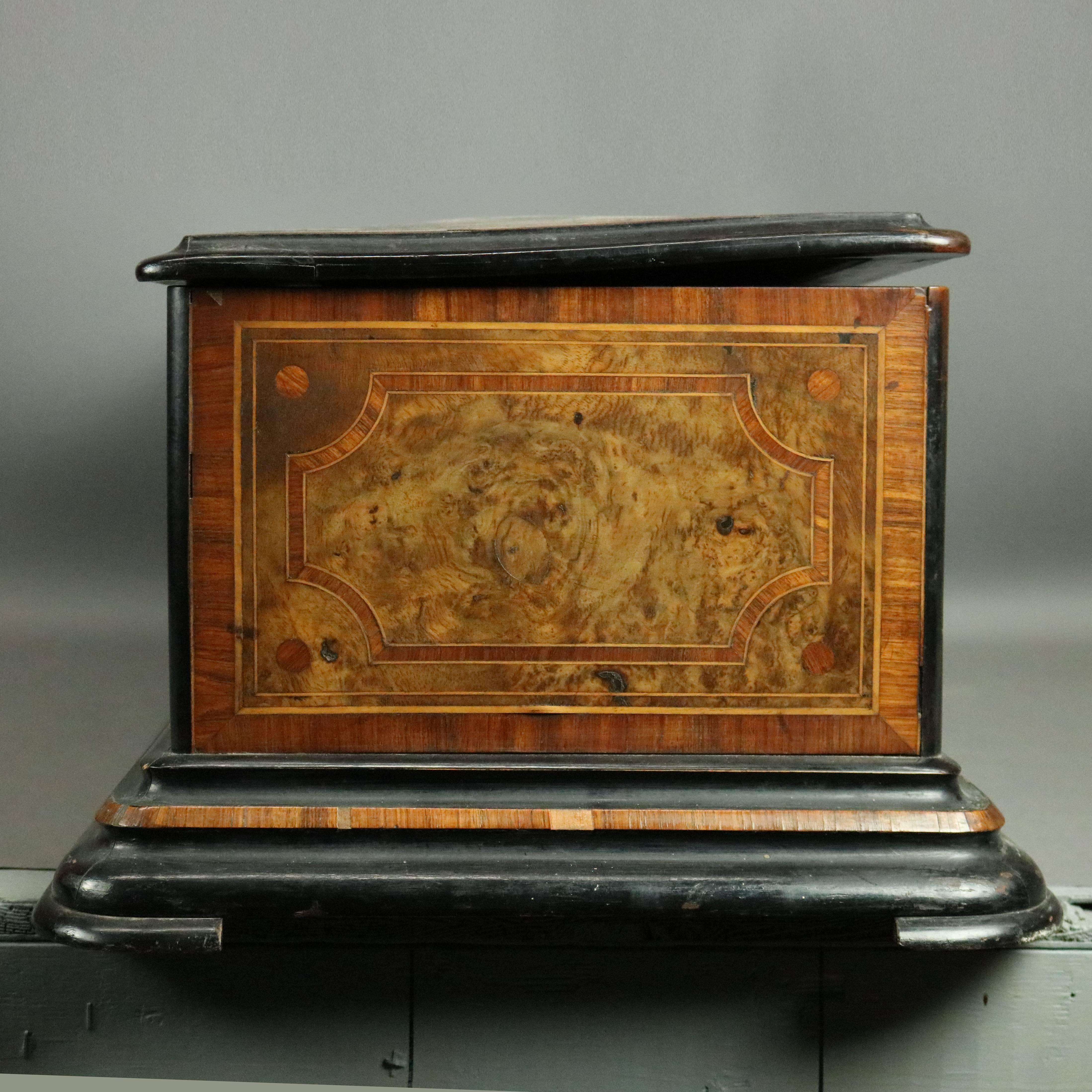 Antique Swiss 12-Tune Cylinder Music Box, Banded & Inlaid Burl Case, circa 1880 2