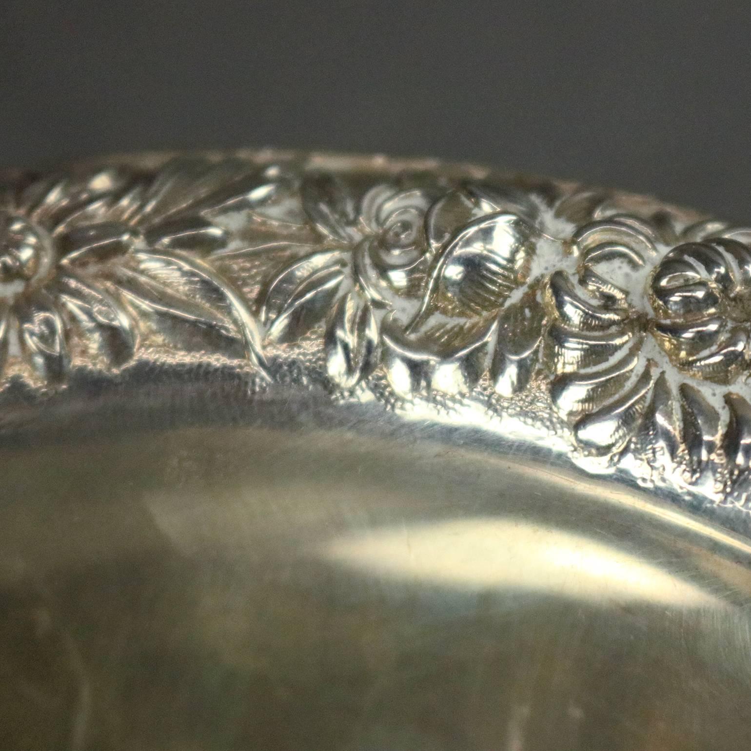20th Century Antique S. Kirk & Sons Sterling Silver Repousse Footed Sauce Bowl and Ladle