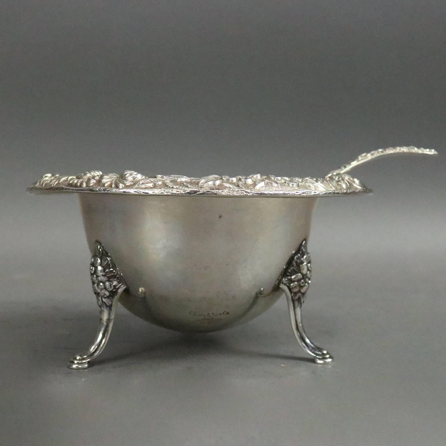 American Antique S. Kirk & Sons Sterling Silver Repousse Footed Sauce Bowl and Ladle