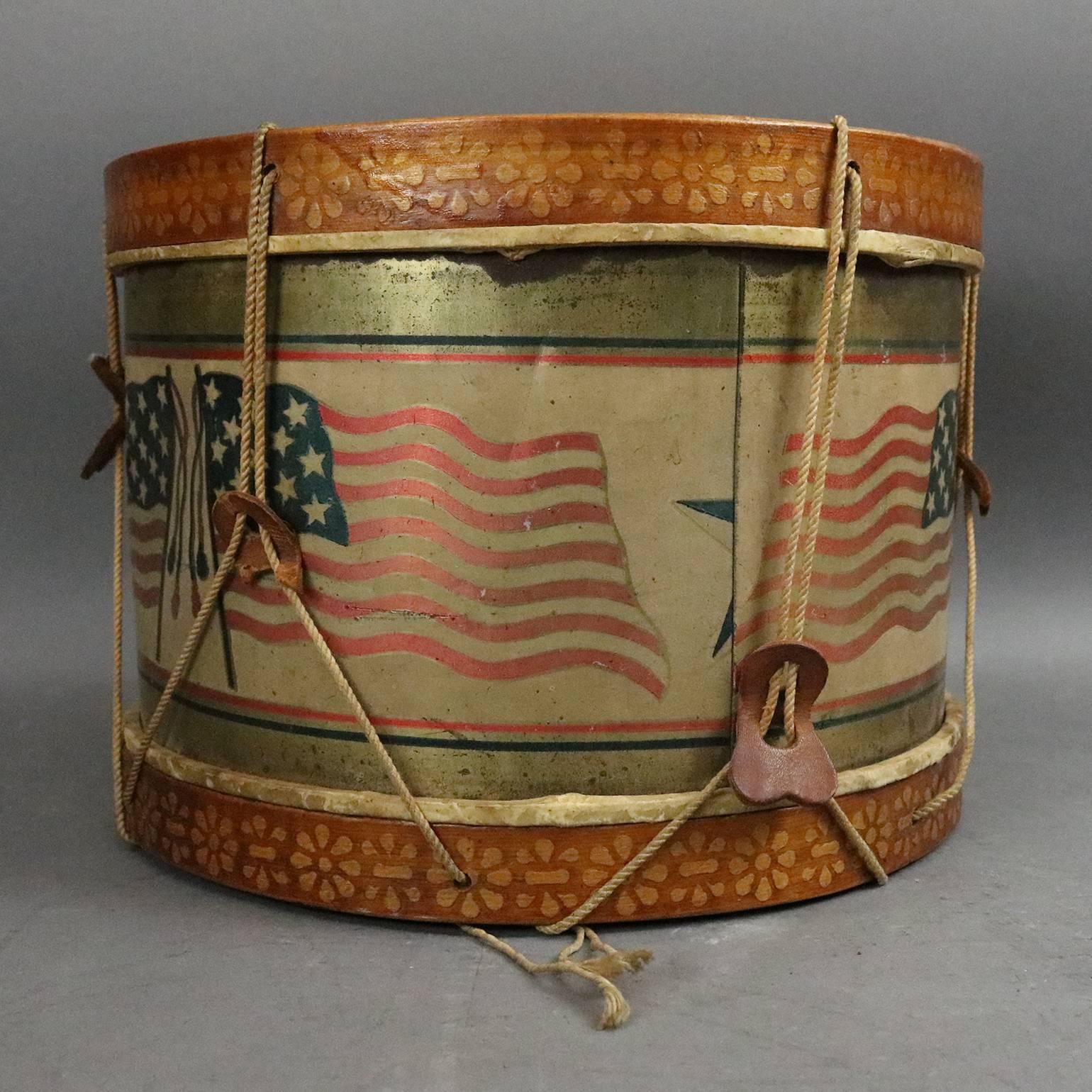 Americana Folk Art Patriotic Tin Drum, Stars and Stripes, circa 1900 In Good Condition In Big Flats, NY