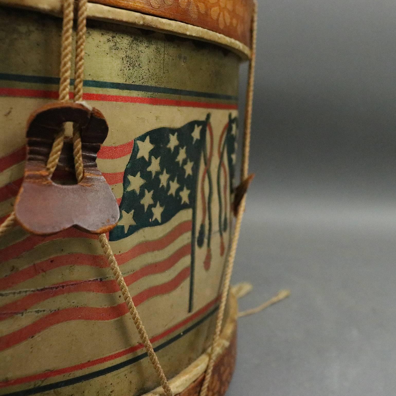 Americana Folk Art Patriotic Tin Drum, Stars and Stripes, circa 1900 2