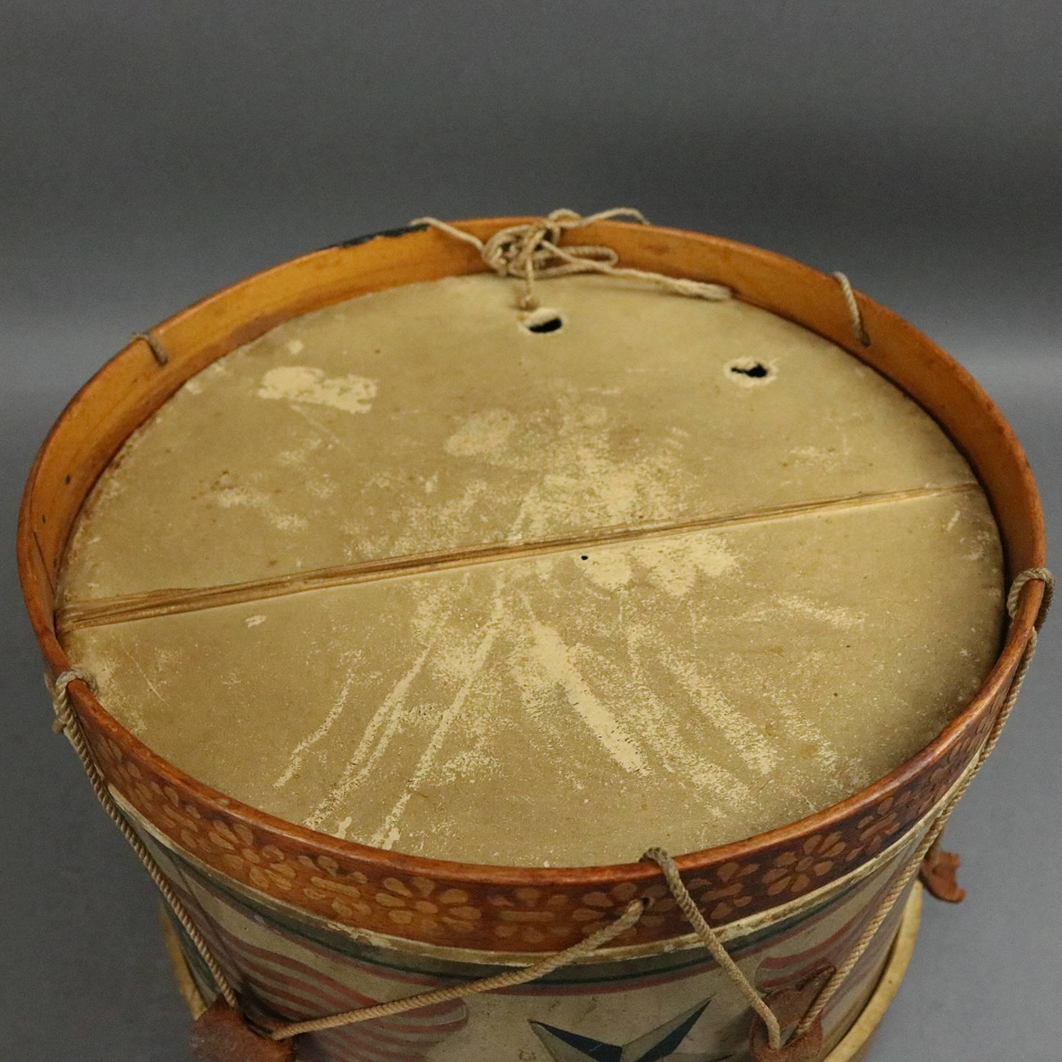 20th Century Americana Folk Art Patriotic Tin Drum, Stars and Stripes, circa 1900
