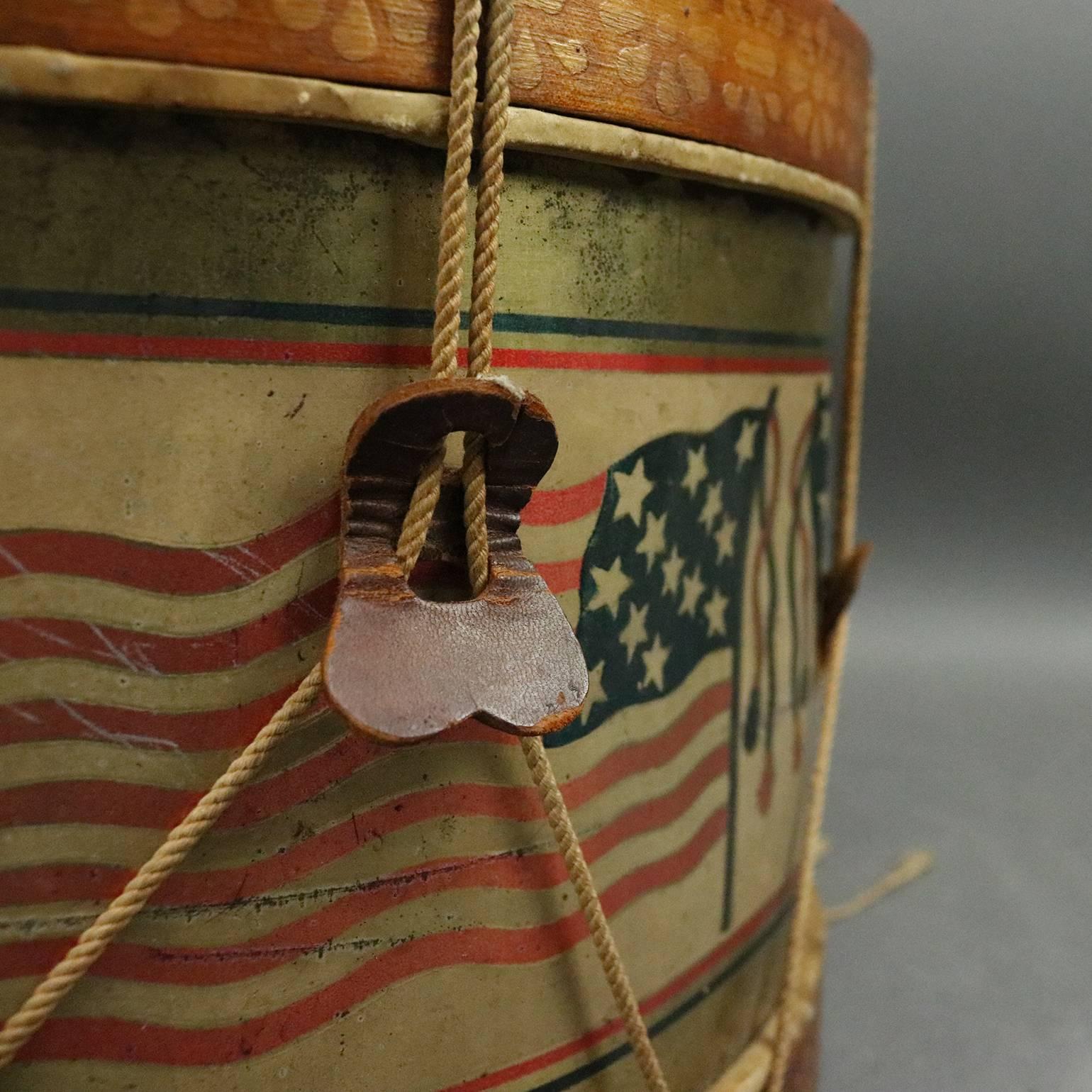 Americana Folk Art Patriotic Tin Drum, Stars and Stripes, circa 1900 4