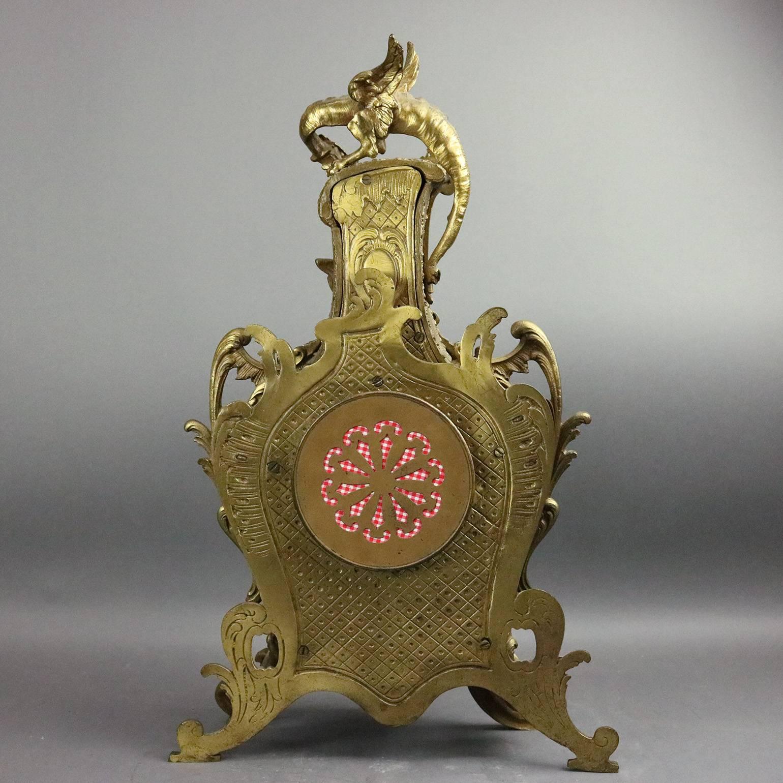 French AD Mougin Rococo Style Bronze Mantel Clock, Dragon Motif, circa 1880 5