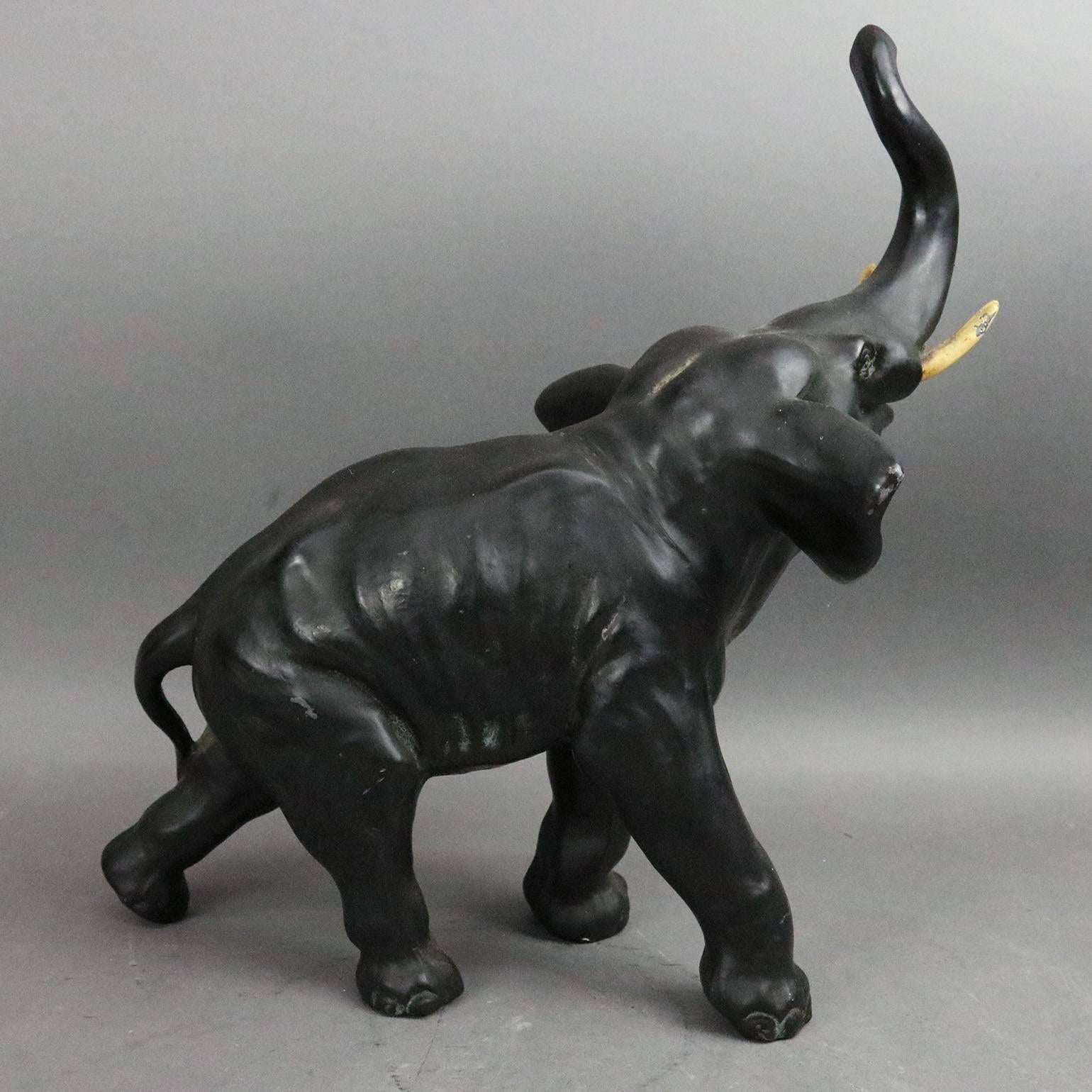Indian Pair Antique Bronzed Asian Bull Elephants in Motion, circa 1900