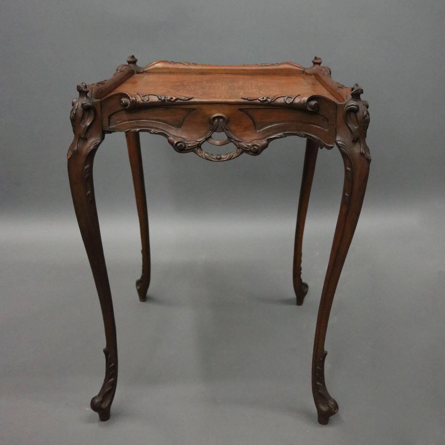 20th Century Pair of Antique Italian Hand-Carved Walnut and Burl End Stands, circa 1920