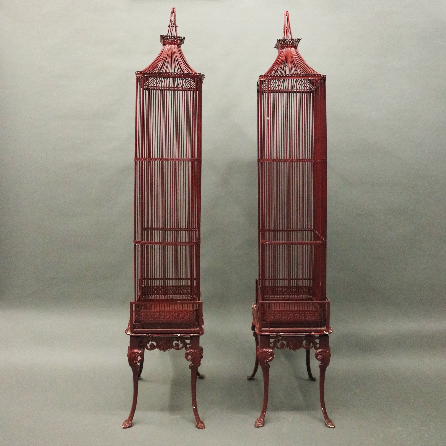 Pair Of Vintage French Chinoiserie Pagoda Bird Cage Display Cabinets, Pair Of Vintage French Chinoiserie Pagoda Bird Cage Display Cabinets,