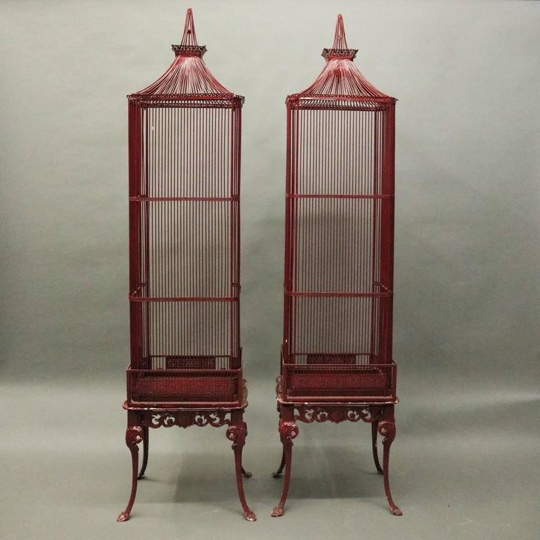 Pair of Vintage French Chinoiserie Pagoda Bird Cage Display circa 1940 at 1stDibs