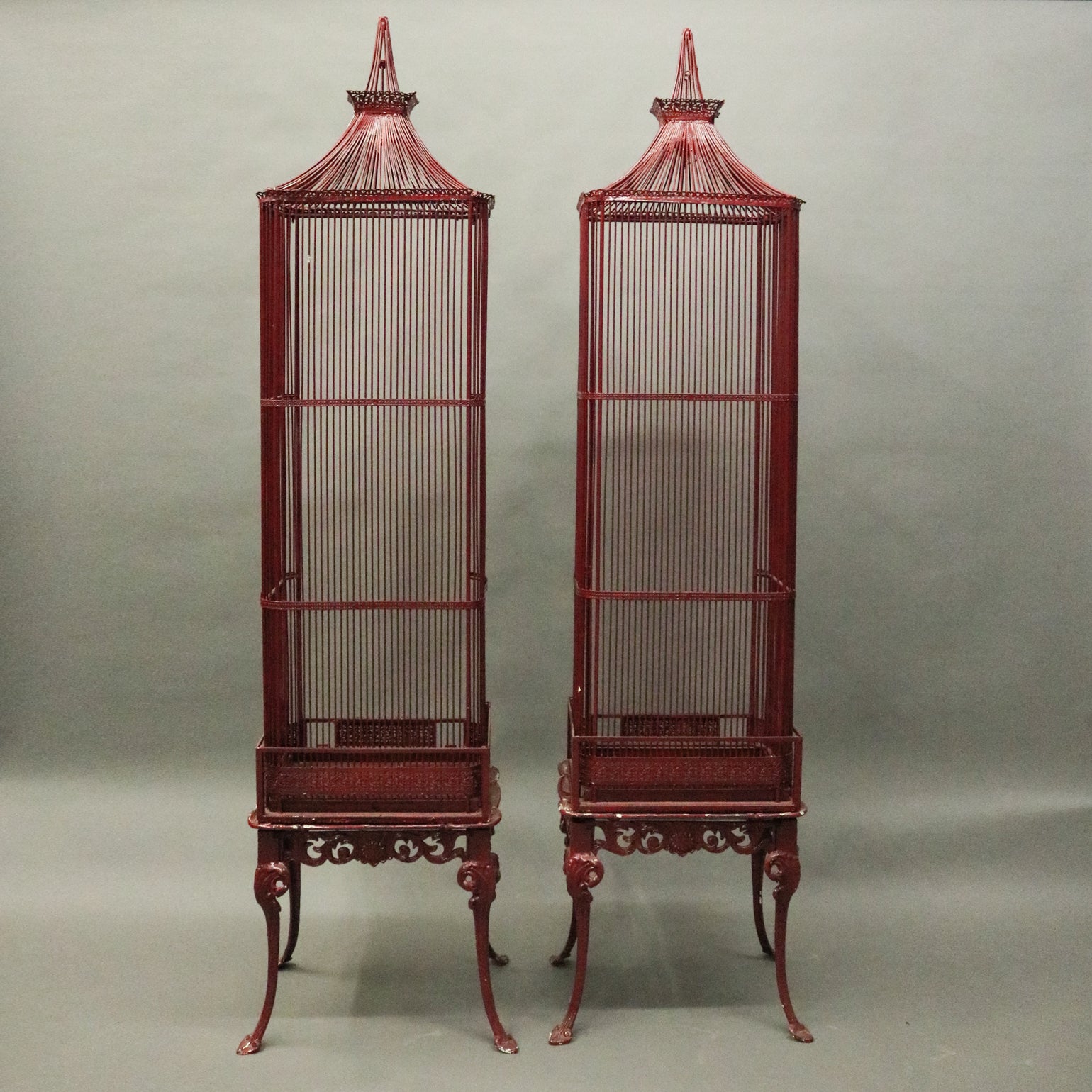 Pair Of Vintage French Chinoiserie Pagoda Bird Cage Display Cabinets, Pair Of Vintage French Chinoiserie Pagoda Bird Cage Display Cabinets,
