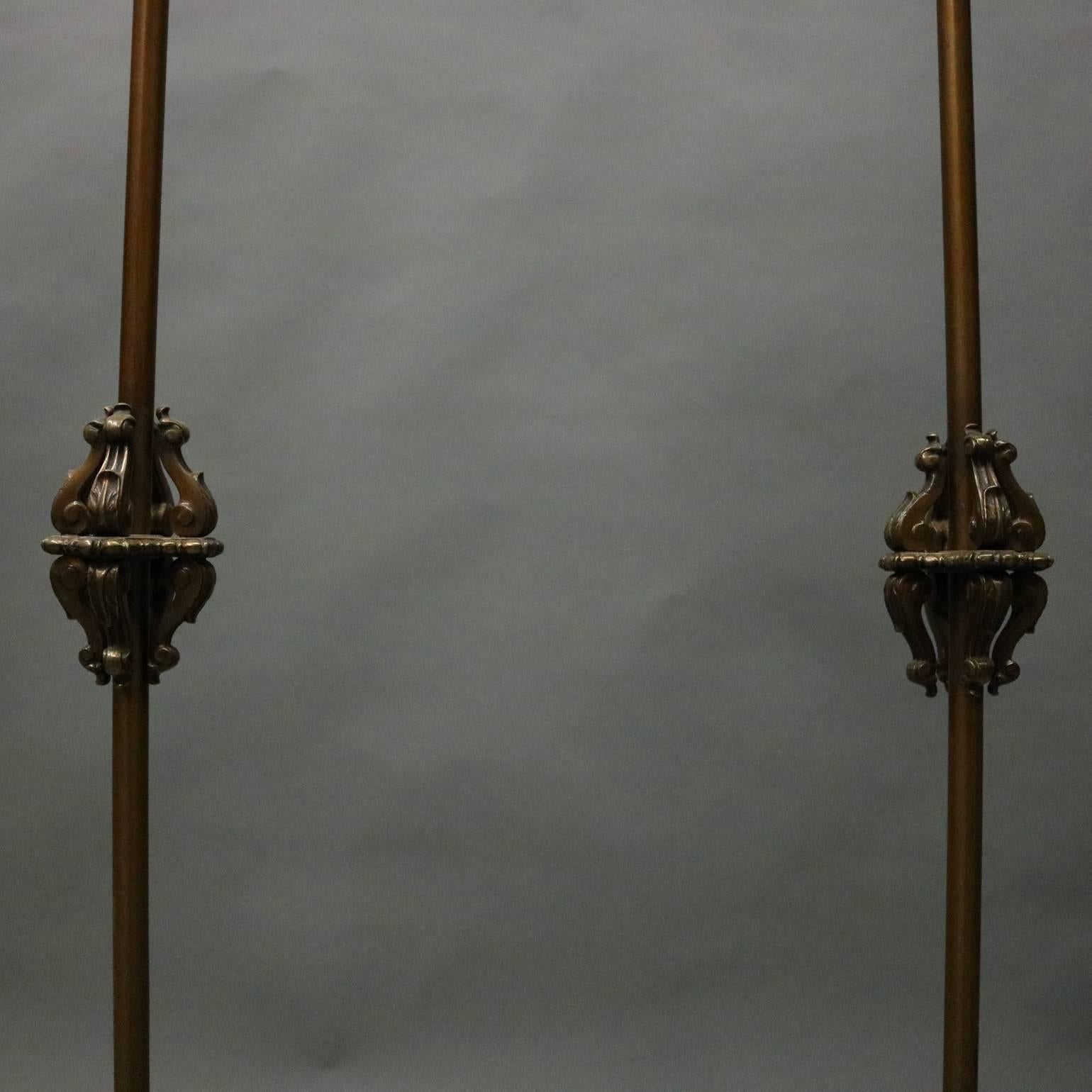 European Pair of Antique Cast Bronze Handel Style Torchiere Floor Lamps