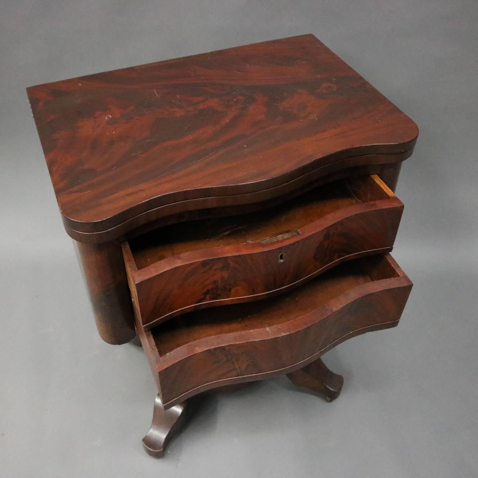 Antique Flame Mahogany Front Two-Drawer Flip-Top Sewing Stand, circa 1880 1