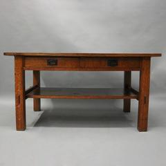 Antique Arts & Crafts Gustav Stickley Mission Oak Library Table, circa 1910