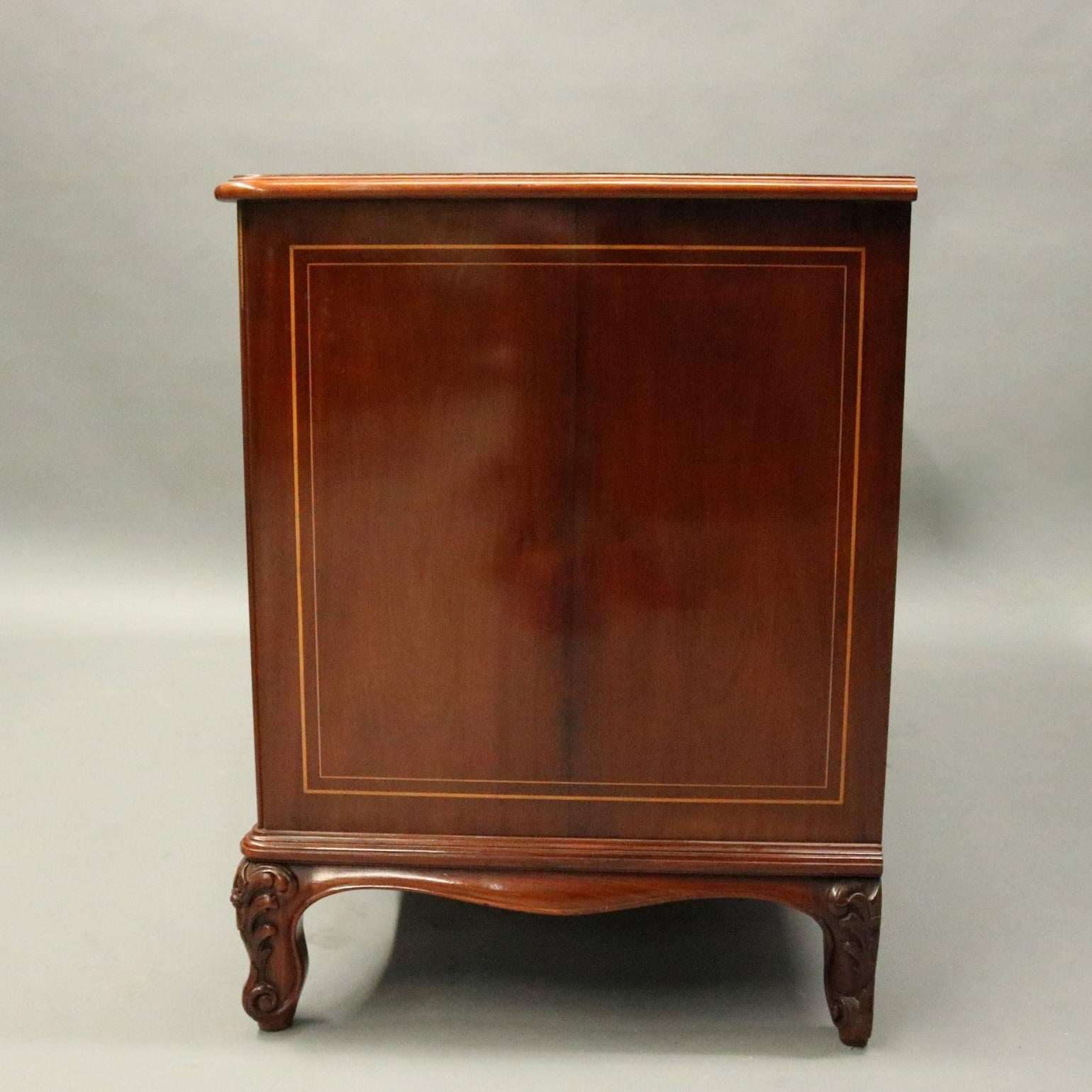 American Antique Horner Mahogany Marquetry and Mother-of-Pearl Inlaid Chest and Mirror