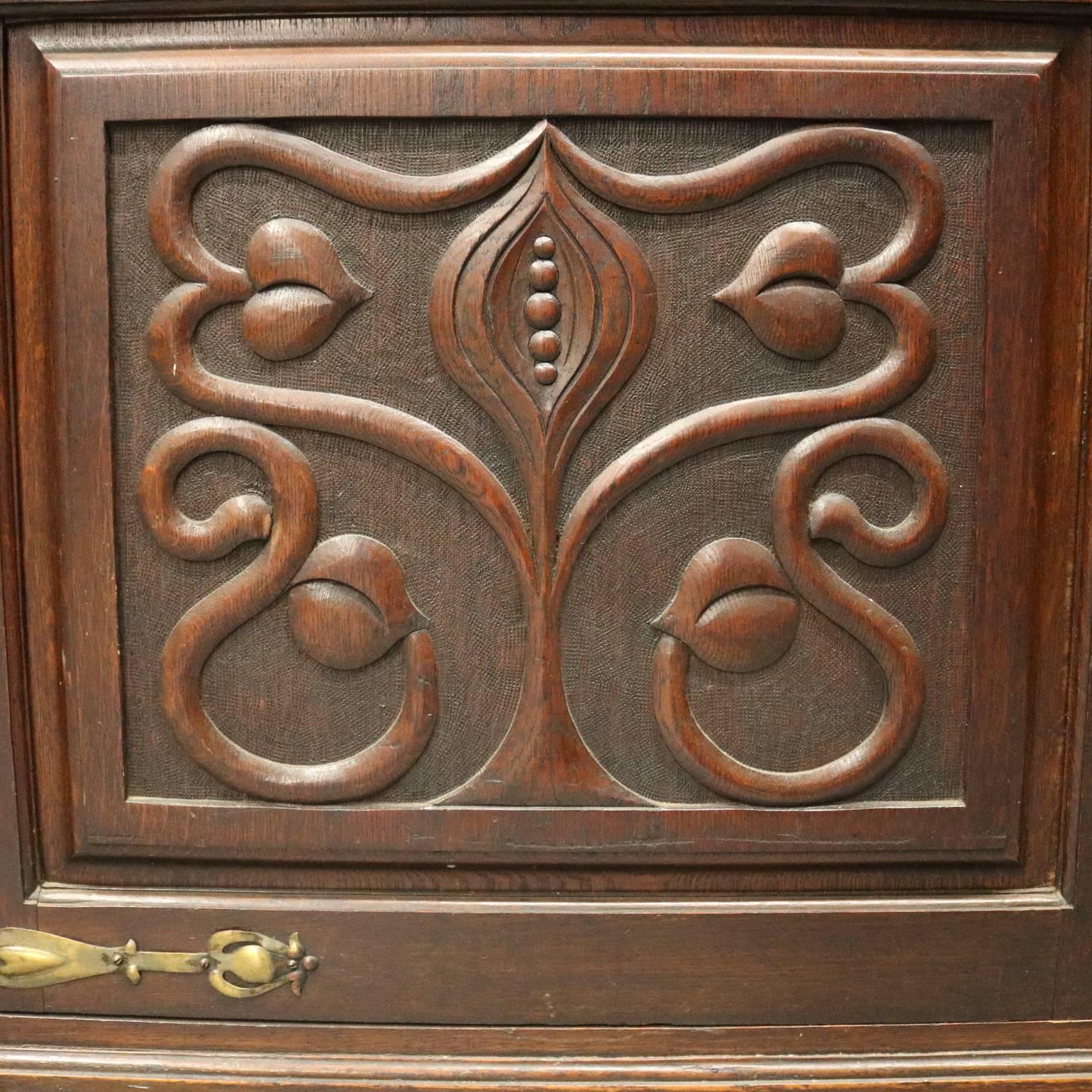 European Antique Art Nouveau Tree of Life Mahogany and Bronze Two-Piece Bookshelf
