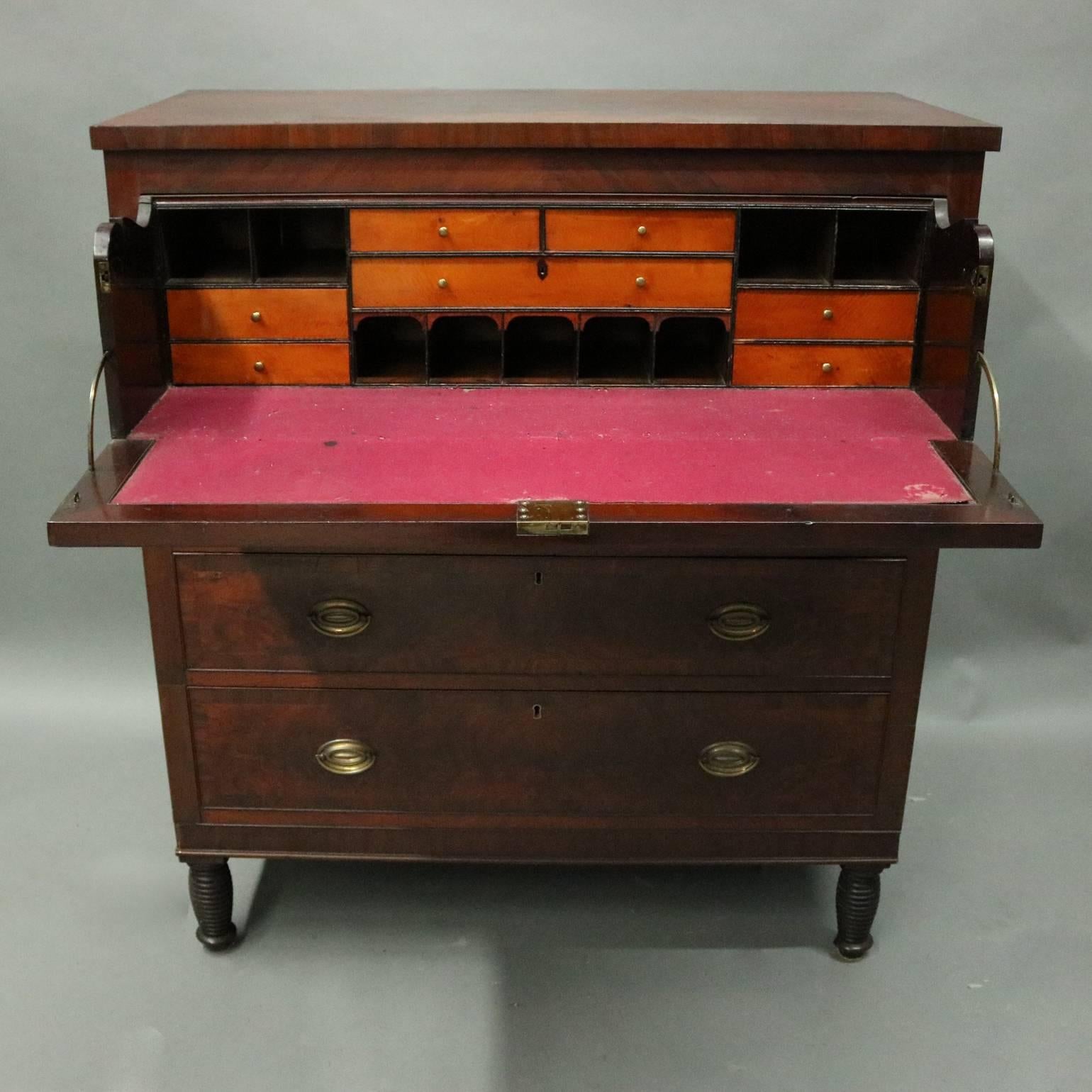 American Antique Sheraton Flame Mahogany and Bronze Butler's Desk, circa 1840