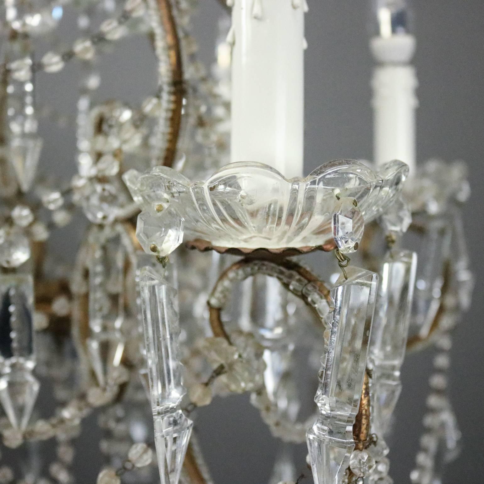 Antique French Style Cut Glass and Bronze Six-Light Chandelier, circa 1930 1