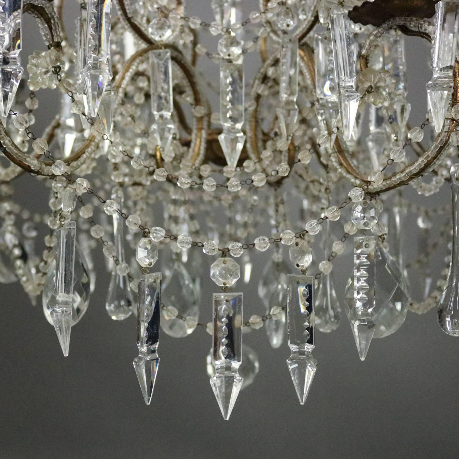 Antique French Style Cut Glass and Bronze Six-Light Chandelier, circa 1930 2