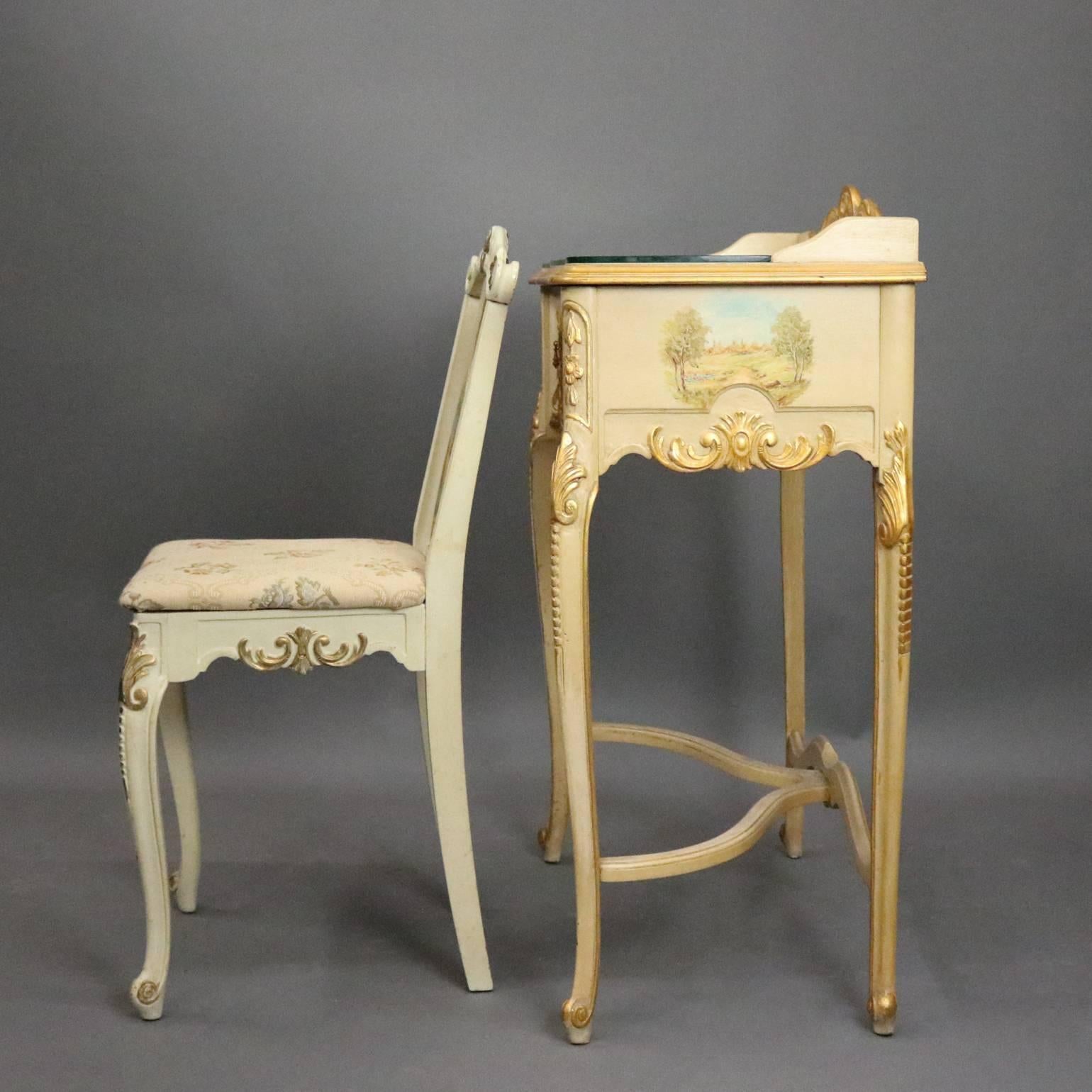 Antique French Provincial Vernis Martin Painted Lady's Desk and Chair, c1880 In Good Condition In Big Flats, NY