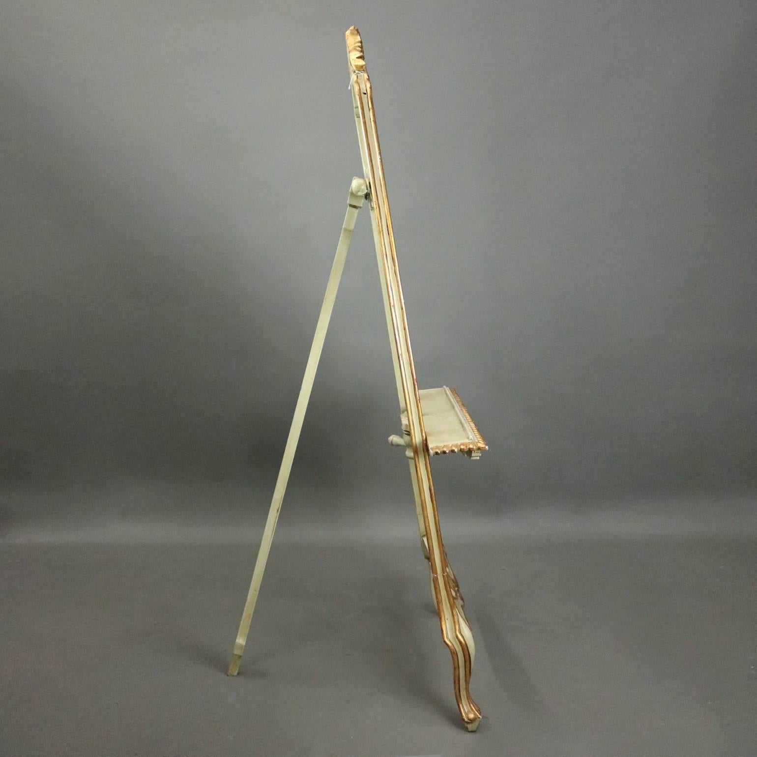 Carved Vintage French, Louis XIV Style Painted and Gilt Adjustable Art Easel