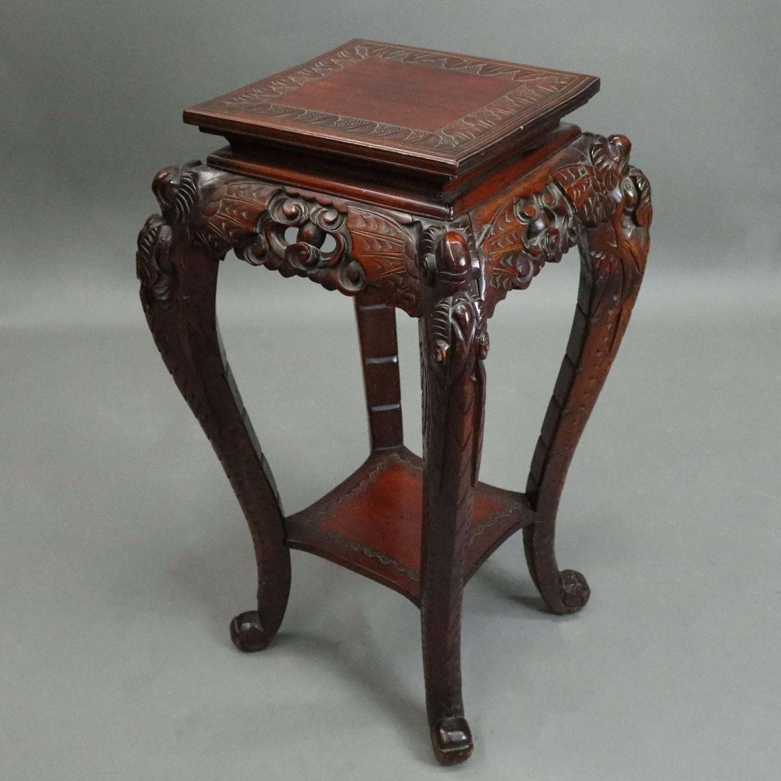 Hand-Carved Vintage Chinese Heavily Carved Hardwood Sculpture Stand, circa 1950