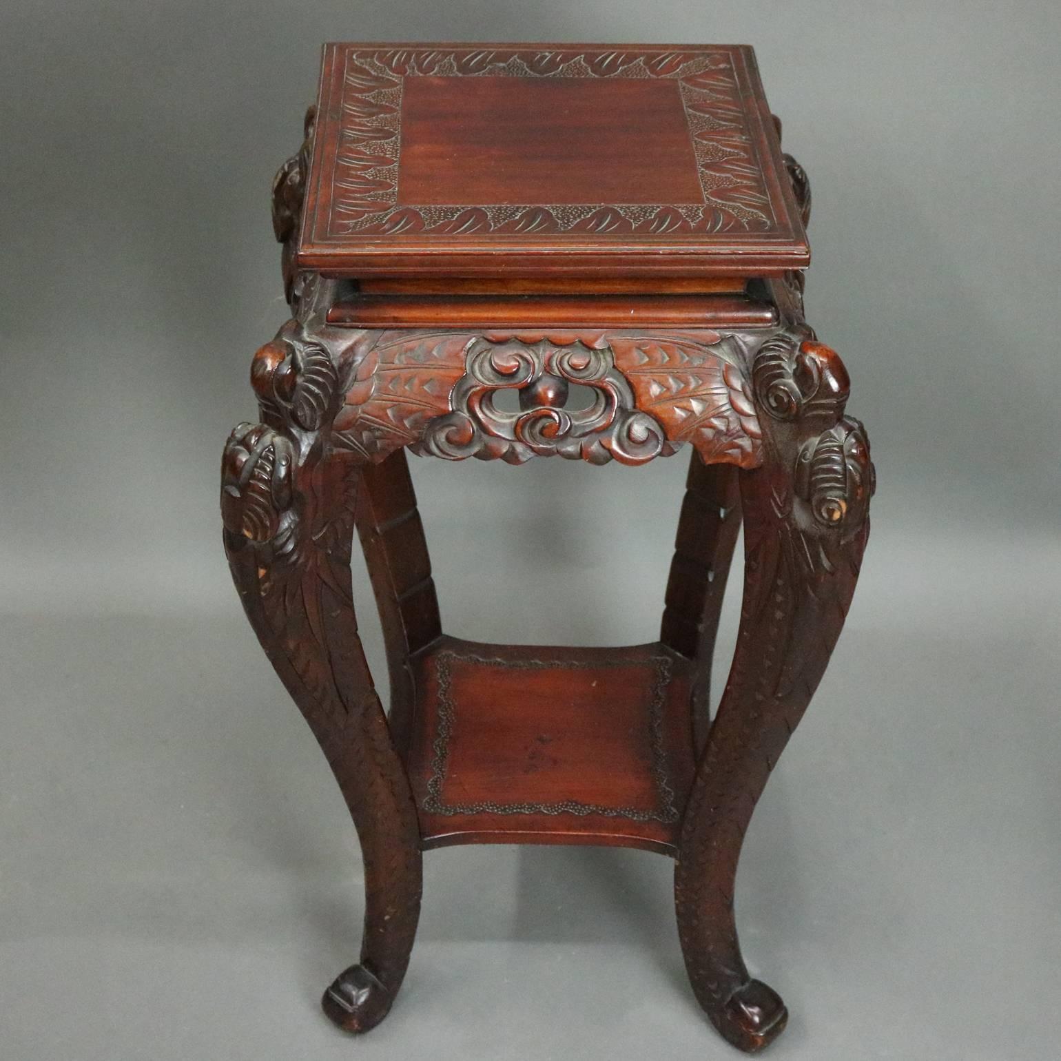 Vintage Chinese Heavily Carved Hardwood Sculpture Stand, circa 1950 In Good Condition In Big Flats, NY