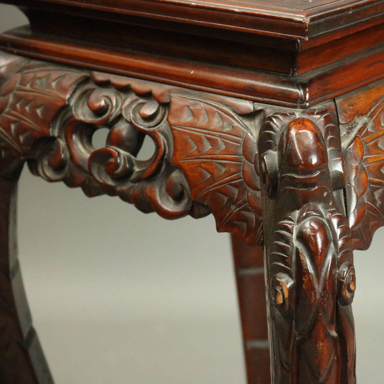 20th Century Vintage Chinese Heavily Carved Hardwood Sculpture Stand, circa 1950