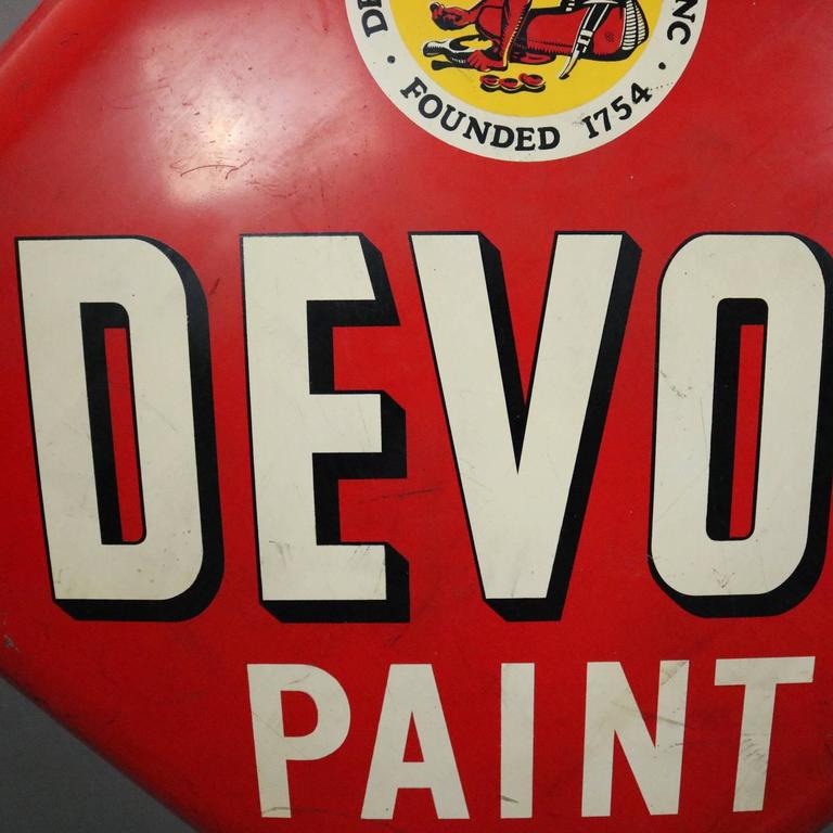 Devoe Paint Red and White Tin Advertising Sign, Native American Logo