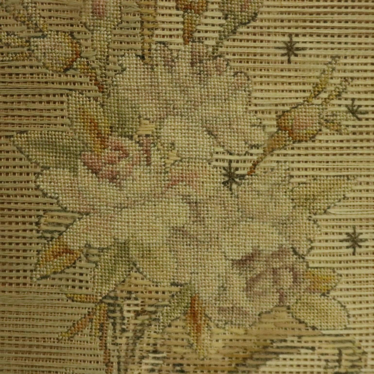 European French Neoclassical Framed Needlepoint with Cherubi and Flowers, circa 1900