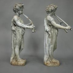 Pair of Antique French Lead Garden Fountain Figures of Classical Pan, circa 1880