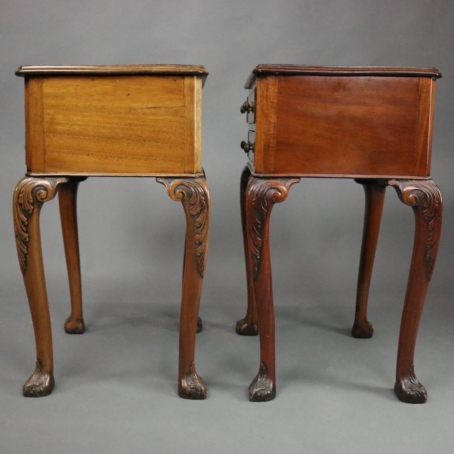British Pair of Antique English Regency Carved Mahogany Two-Drawer End Stands