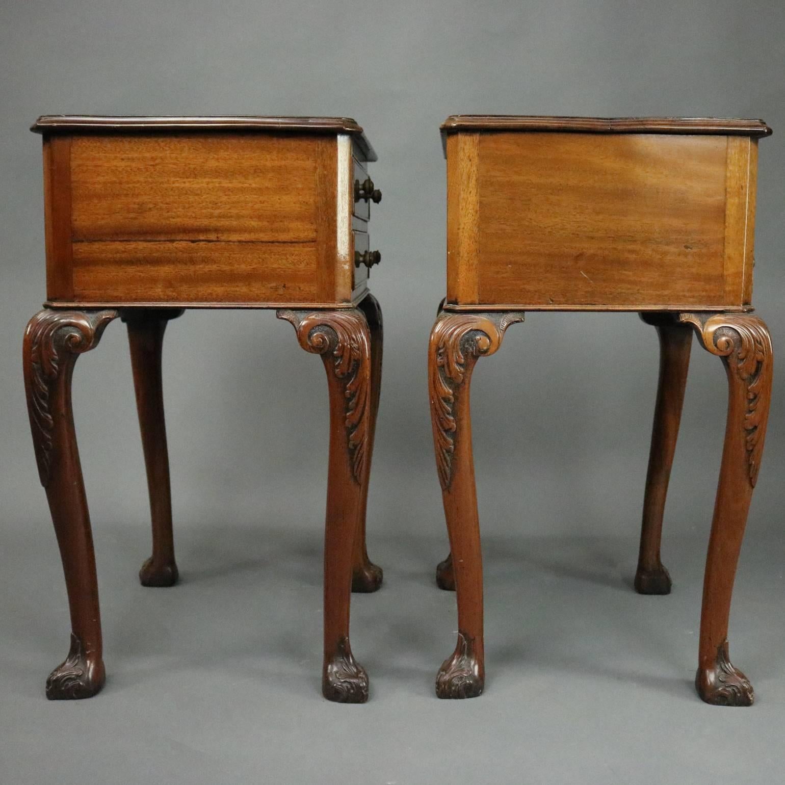 Hand-Carved Pair of Antique English Regency Carved Mahogany Two-Drawer End Stands