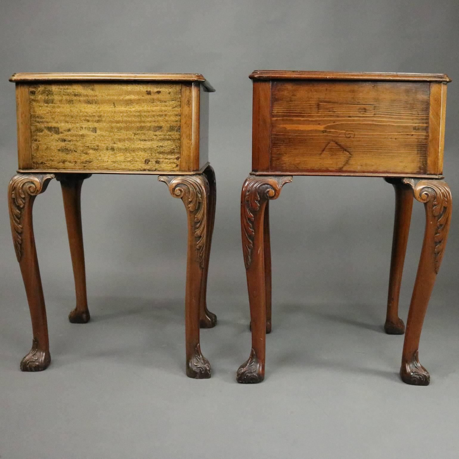 Pair of Antique English Regency Carved Mahogany Two-Drawer End Stands In Good Condition In Big Flats, NY