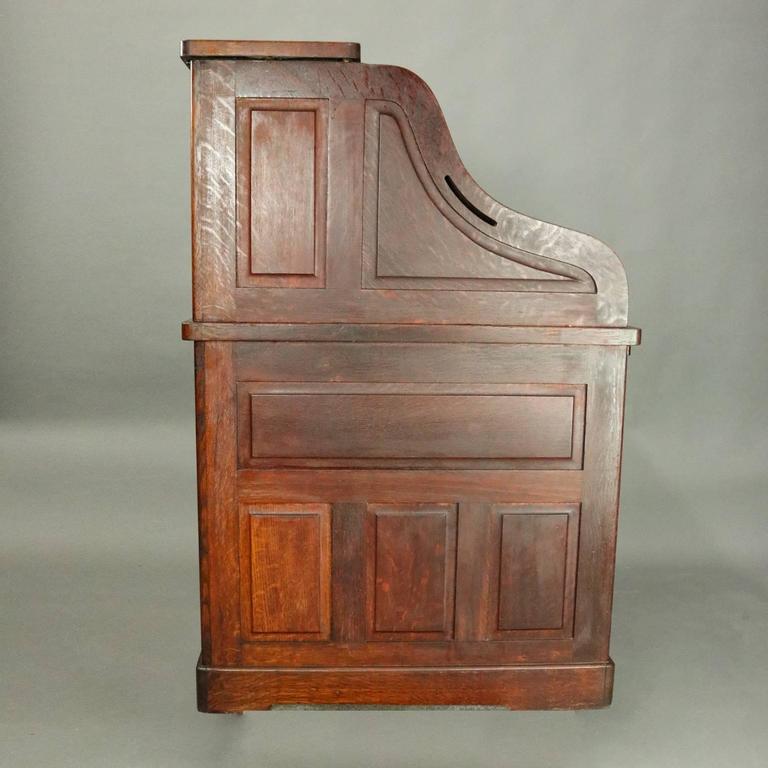 Antique Standard Furniture Co Oak Raised Panel Roll Top Desk