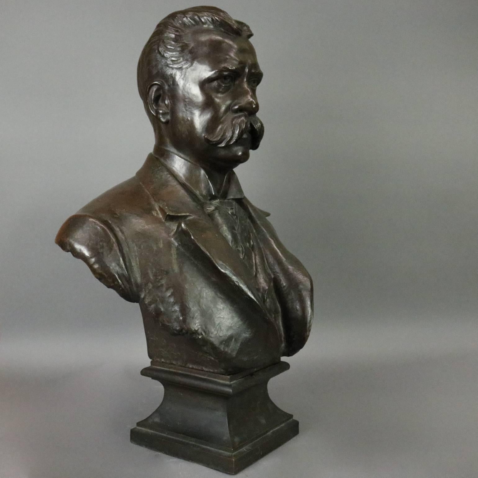 American Antique 3/4 Bronze Bust of Teddy Roosevelt by B. Feinberg, New York, circa 1890