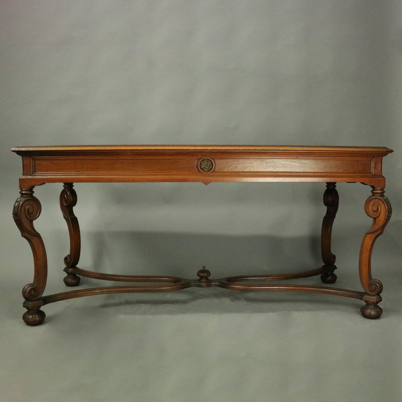 Antique French Louis XIV Style Carved Walnut and Burl Sofa Table, circa 1920 In Good Condition In Big Flats, NY