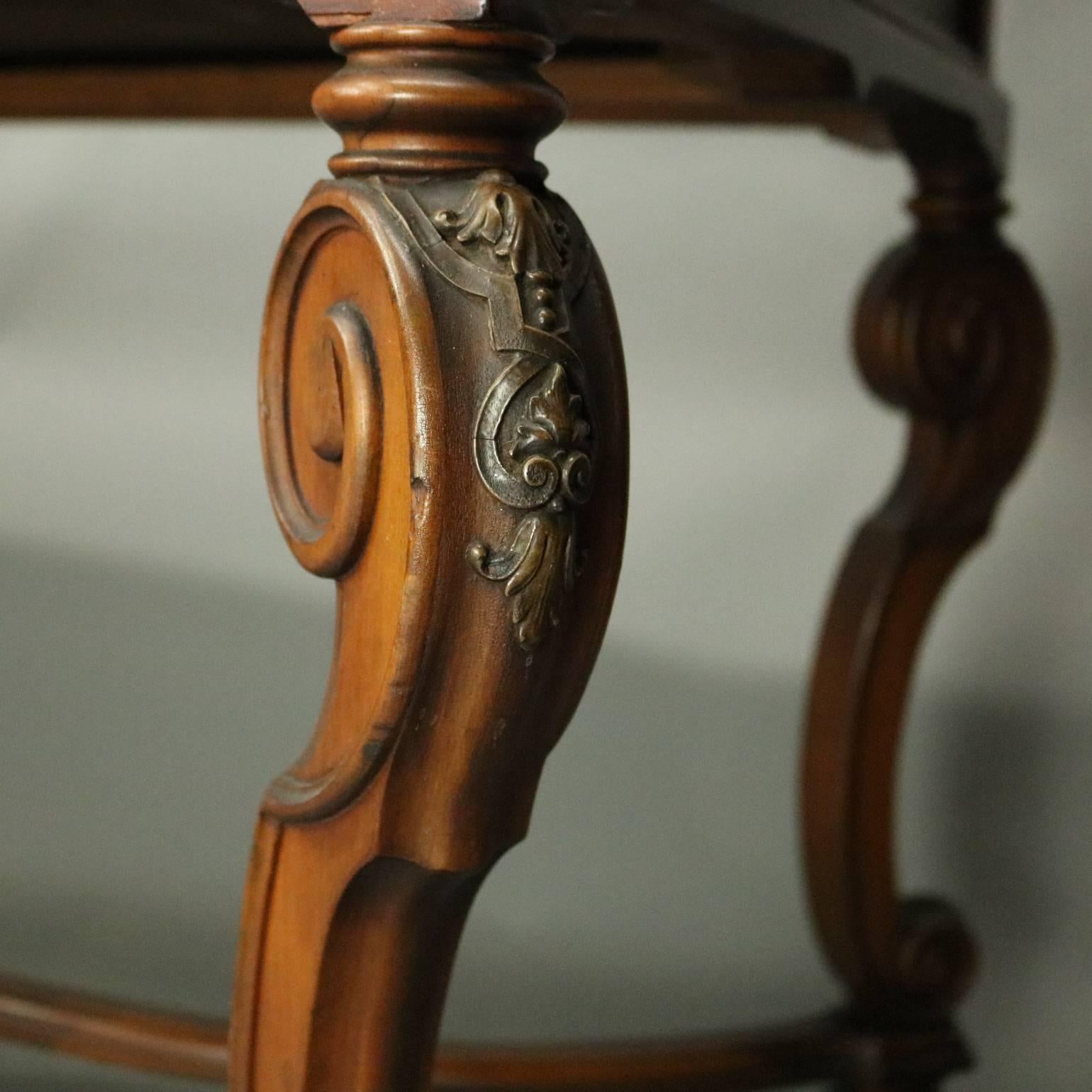 Antique French Louis XIV Style Carved Walnut and Burl Sofa Table, circa 1920 1