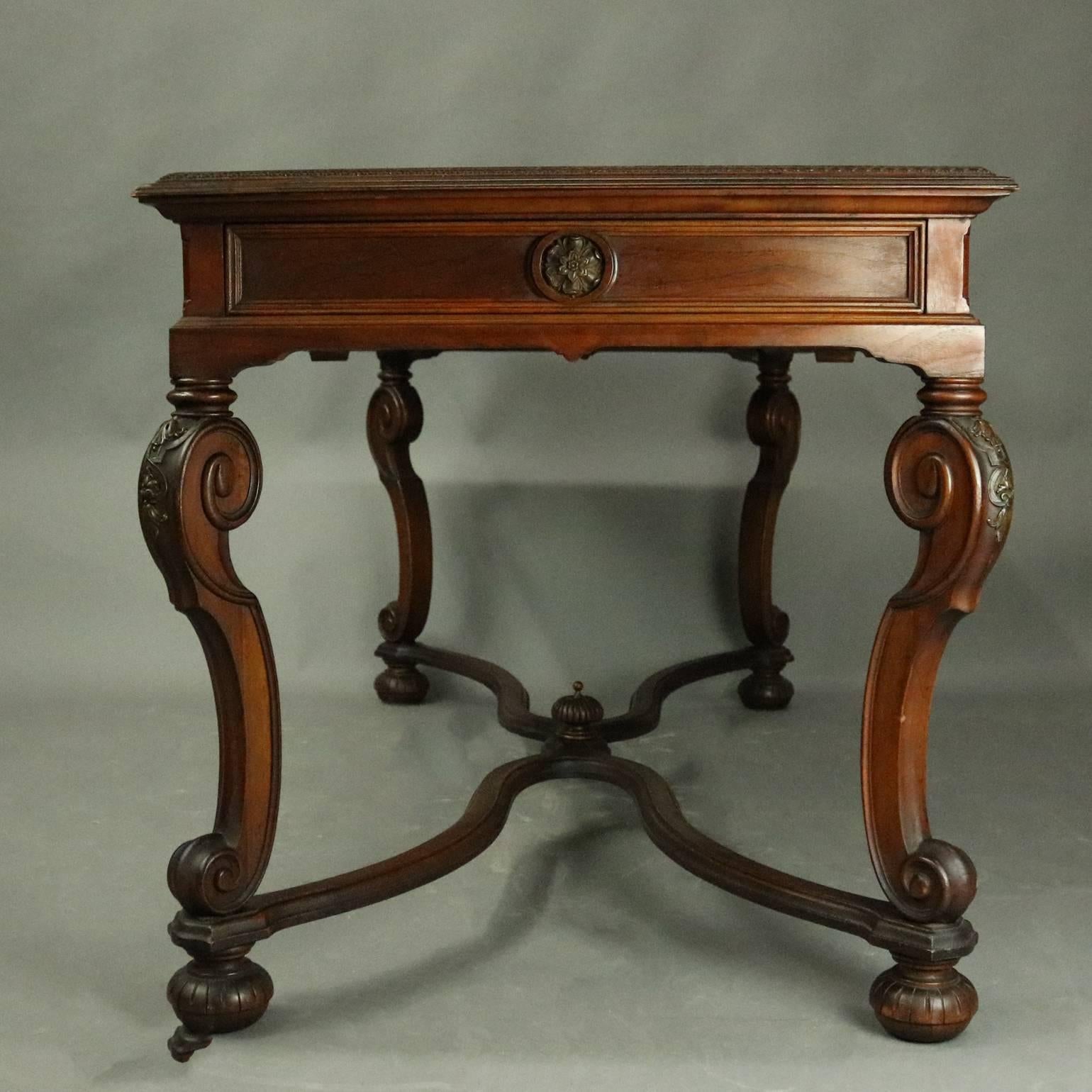 20th Century Antique French Louis XIV Style Carved Walnut and Burl Sofa Table, circa 1920